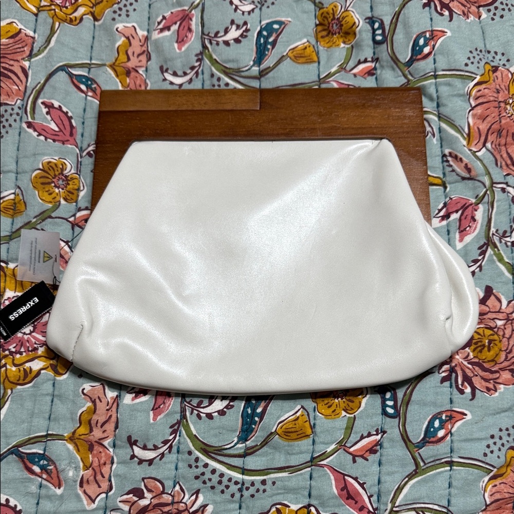 Express White Clutch with Wooden Accent